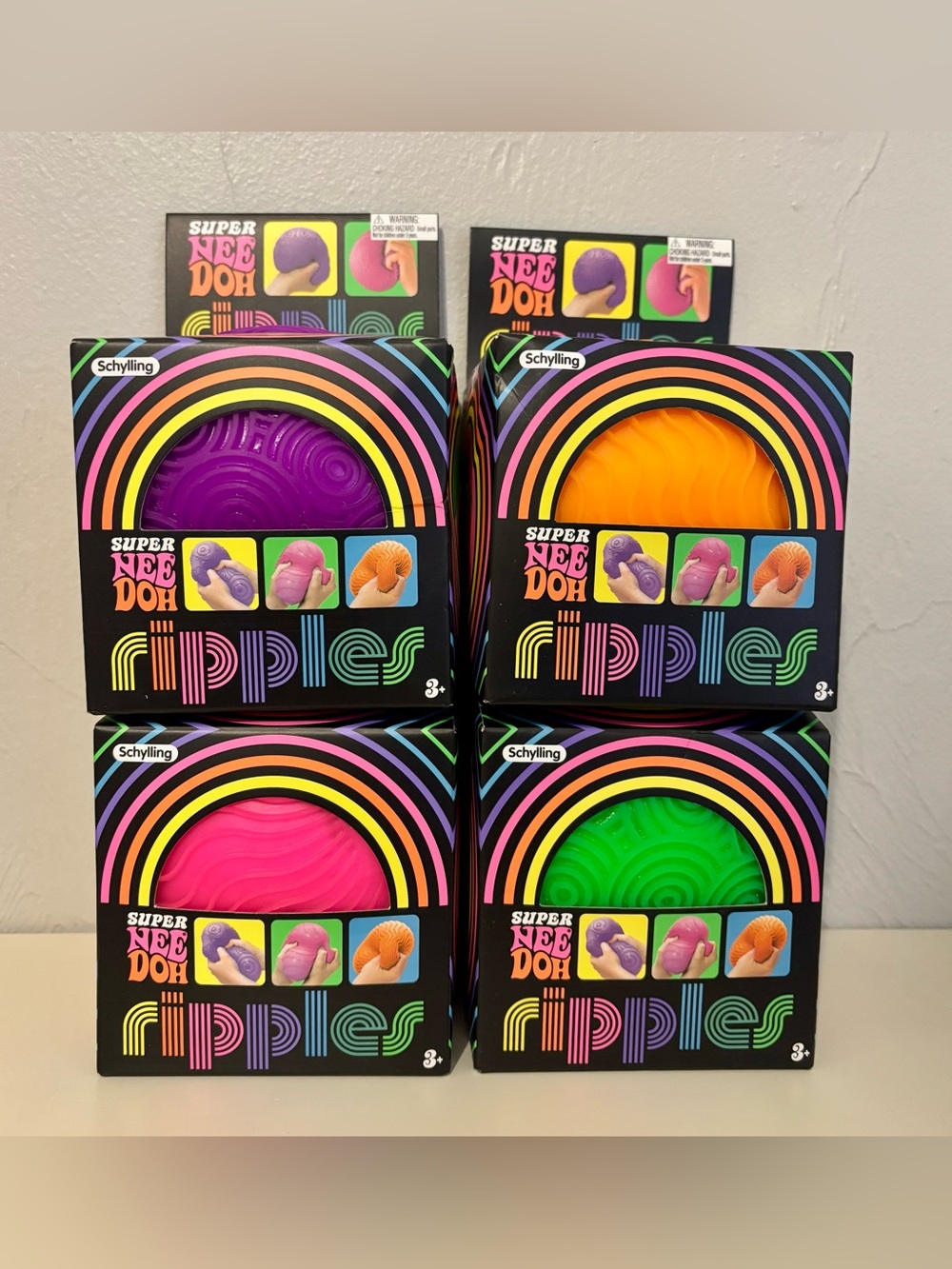 Schylling Super NeeDoh Ripples XL Squish Toys - Pink, Purple, Orange & Green